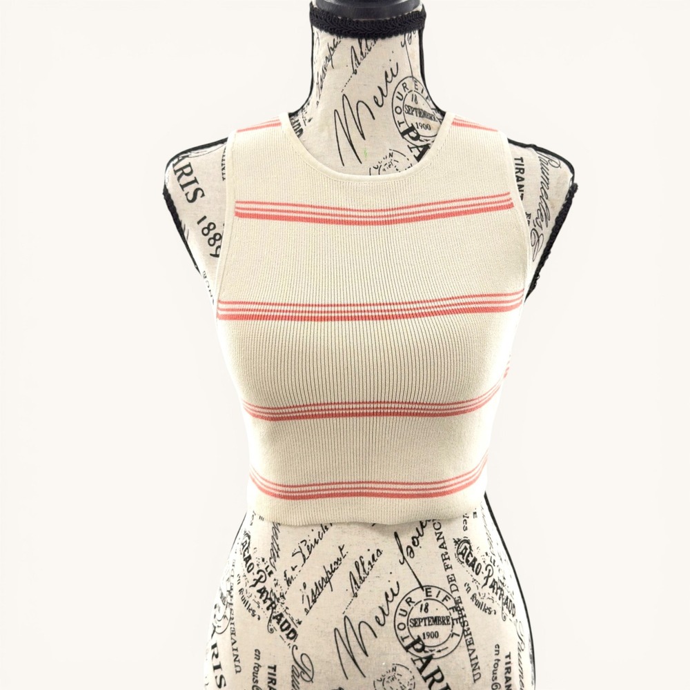 Babaton Aritzia Knit Tank Top M Cream‎ Red Stripe Cropped Sleeveless Preppy